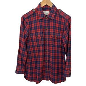Current Elliott The Perfect Shirt‎ Freight Plaid Womens Size 2 S Red Blue Faded
